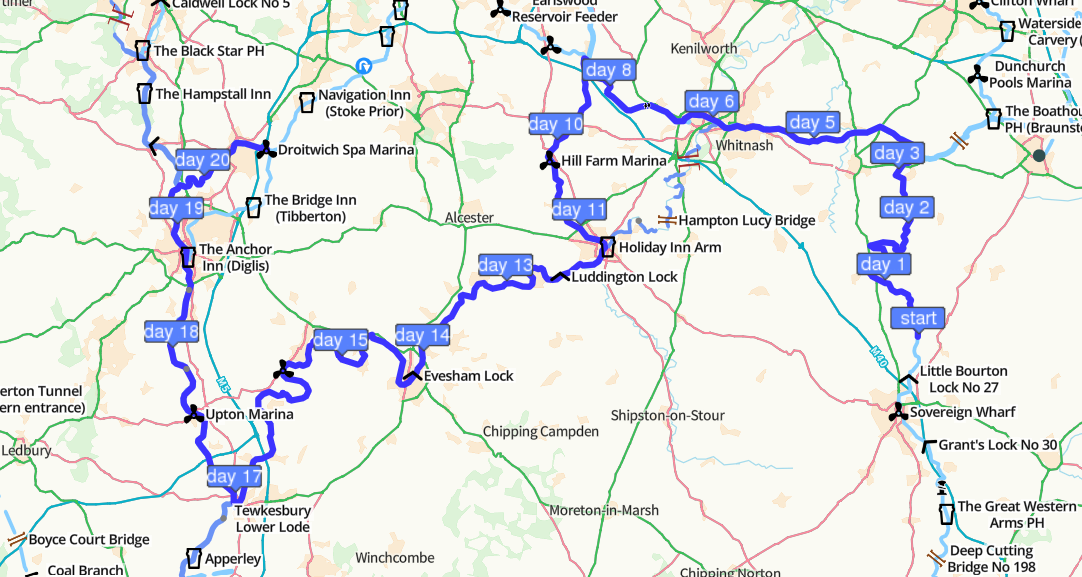 Cropredy to Droitwich via Tewkesbury